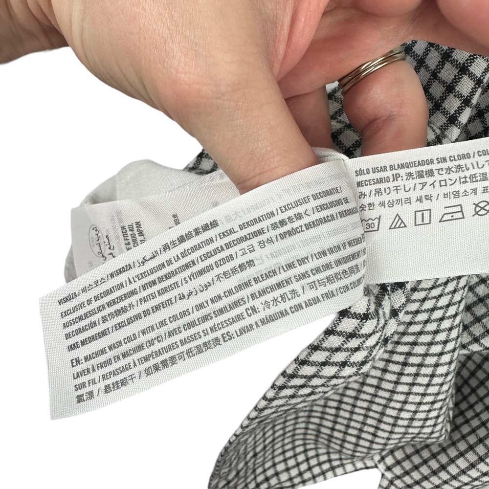 Abercrombie & Fitch Sz S Black White Check Linen Blend Mini Dress w/ Hair Tie - Picture 9 of 15